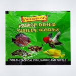 Hellow Feed Freeze-Dried Tubifex Worms in a resealable container, providing a nutritious protein-rich food option for freshwater and marine fish, promoting vibrant colors and natural behavior.