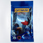 Optimum Beta fish food in a resealable package, formulated specifically for all betta fish, offering balanced nutrition and color enhancement for healthy, vibrant bettas.