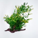 Lifelike aquarium artificial plant with vibrant green leaves, made from non-toxic, fish-safe materials, designed to enhance tank decor without requiring maintenance.