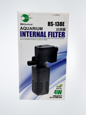 RS Electrical Aquarium Internal Filter RS-138E with 4W power, providing 400 L/H filtration for small to medium aquariums, compact and efficient for maintaining clean and healthy water.